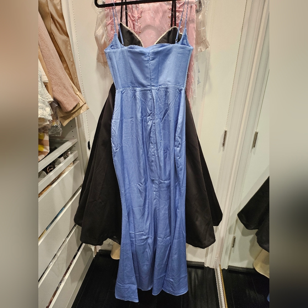 House of CB Blue Satin Corset Maxi Dress Medium Med M - Picture 4 of 5
